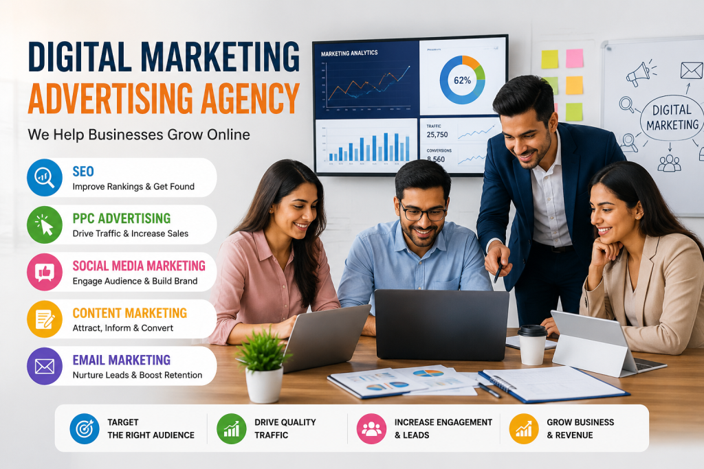 Digital Marketing Advertising Agency team managing SEO, PPC, and online marketing campaigns